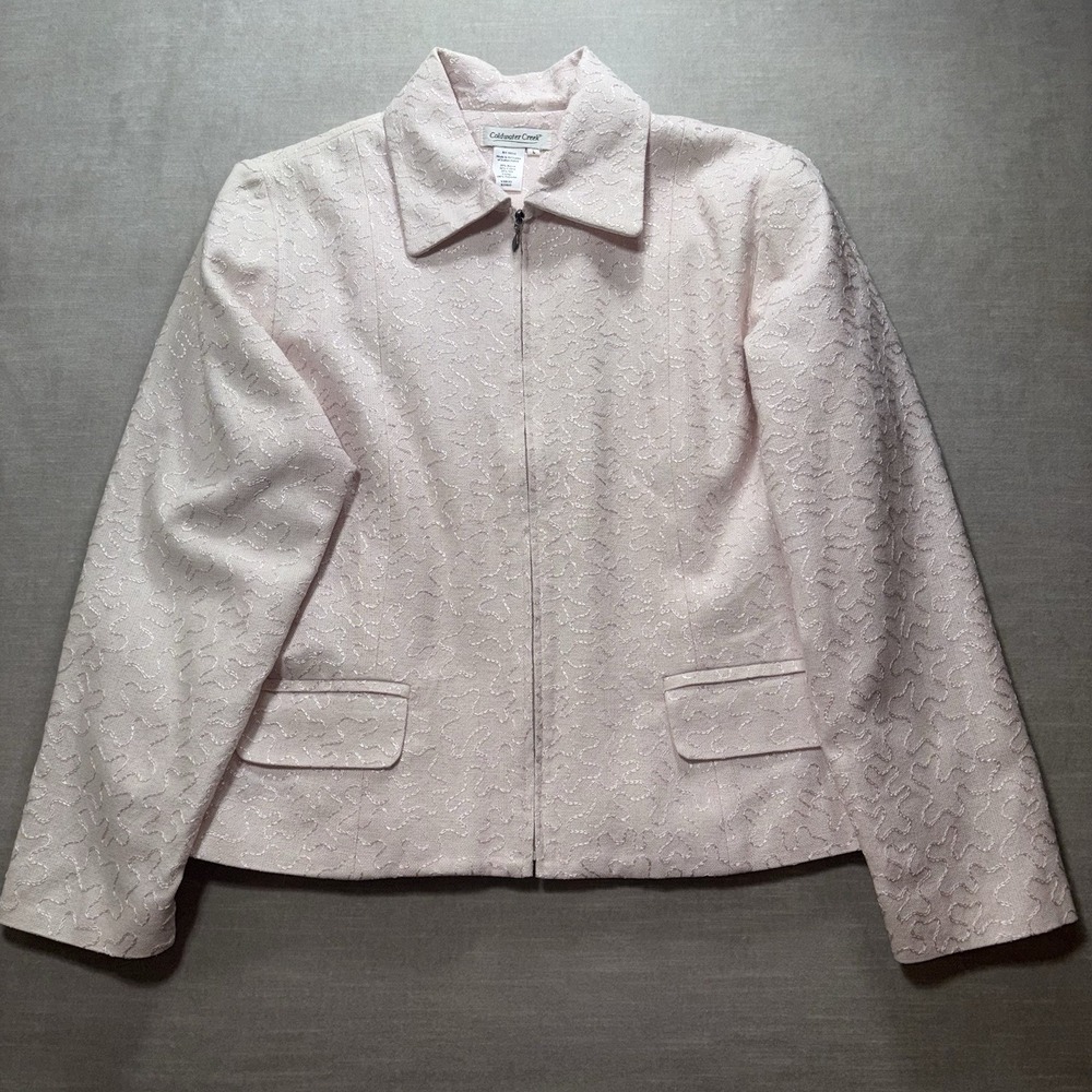 Coldwater Creek Womens Pink Embroidered Silk Blend Jacket Size L Zip Front‎